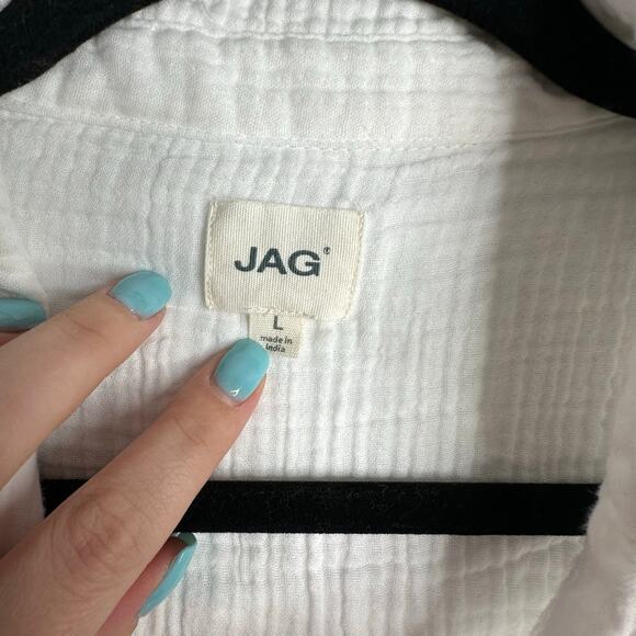 Jag 100% cotton textured short sleeve button up shirt size L - Picture 2 of 6